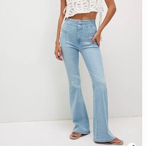 FP We The Free Jayde High Waisted Flare Stretchy Jeans Light Blue Retro Size 31